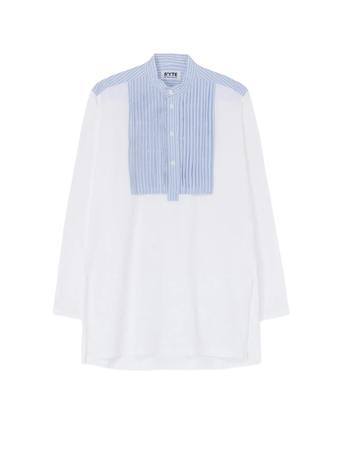 40/2 COTTON JERSEY + STRIPED FABRIC CHEST PIN TUCKED SHIRT