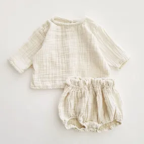 Baby Gauze Cotton Top and Bloomer Shorts Set (12-18m) -Ivory
