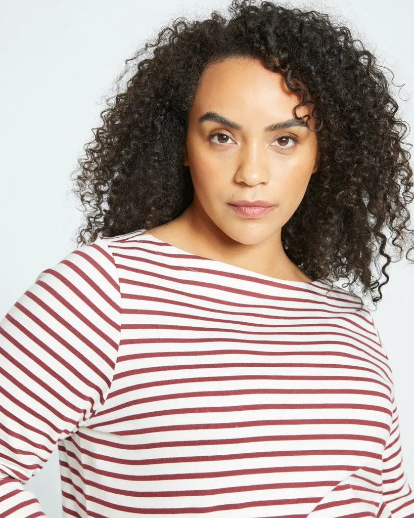 Belle Breton Stripe Jersey Tee - Ecru/Burgundy Stripe
