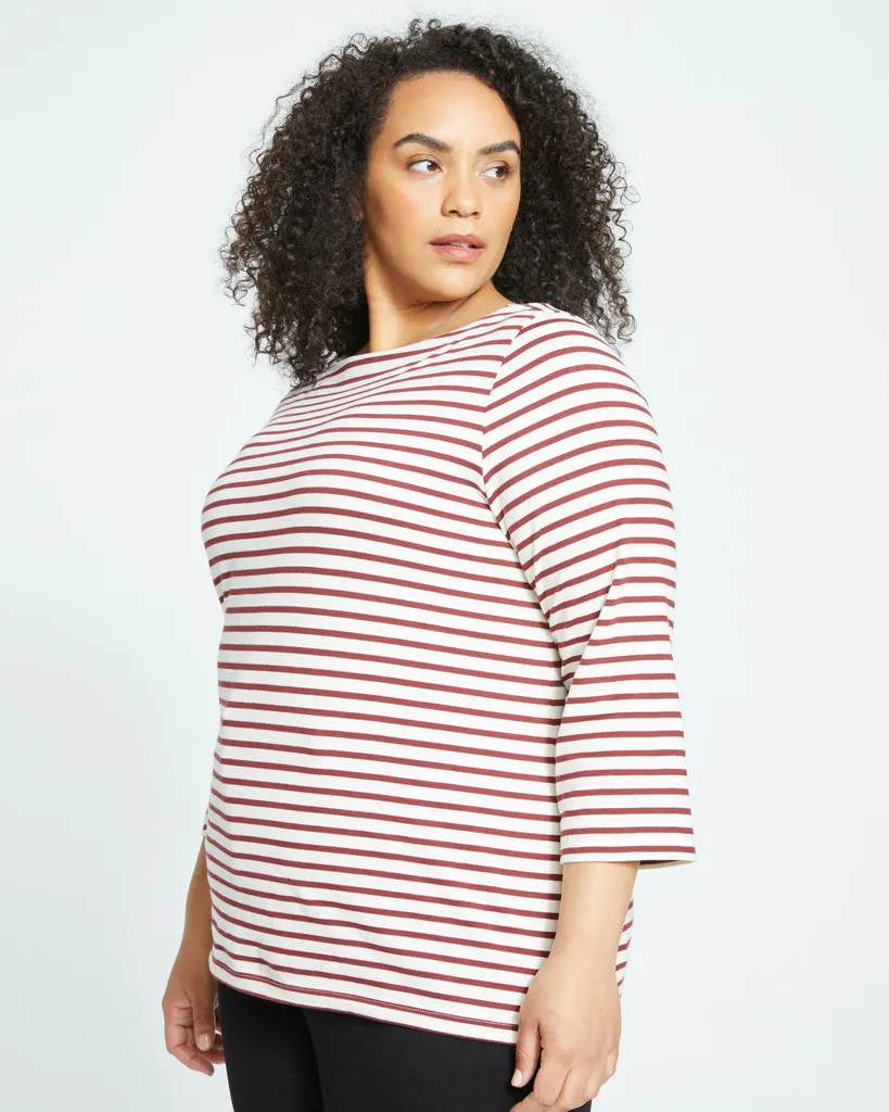 Belle Breton Stripe Jersey Tee - Ecru/Burgundy Stripe