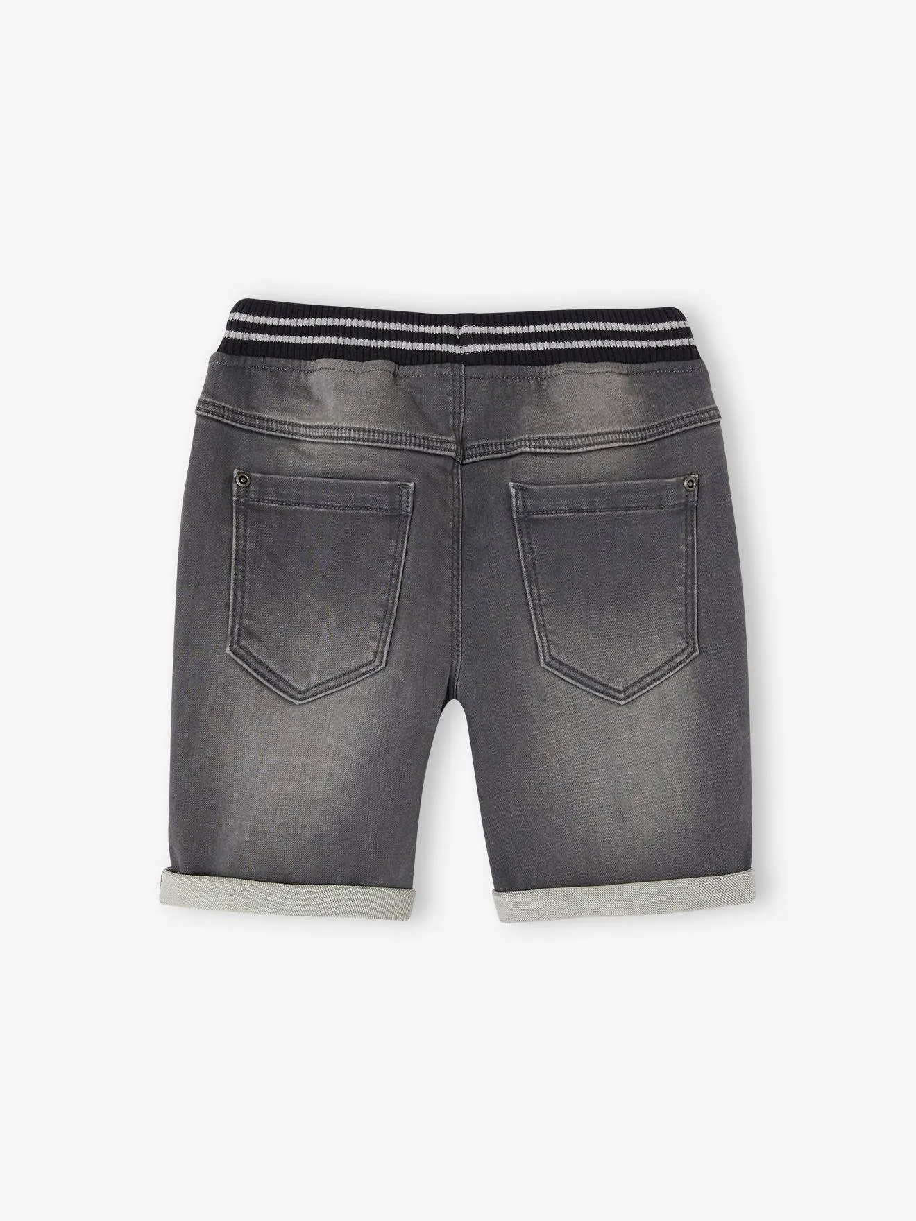 Bermuda Shorts in Denim-Effect Fleece for Boys, Easy to Put On - denim grey