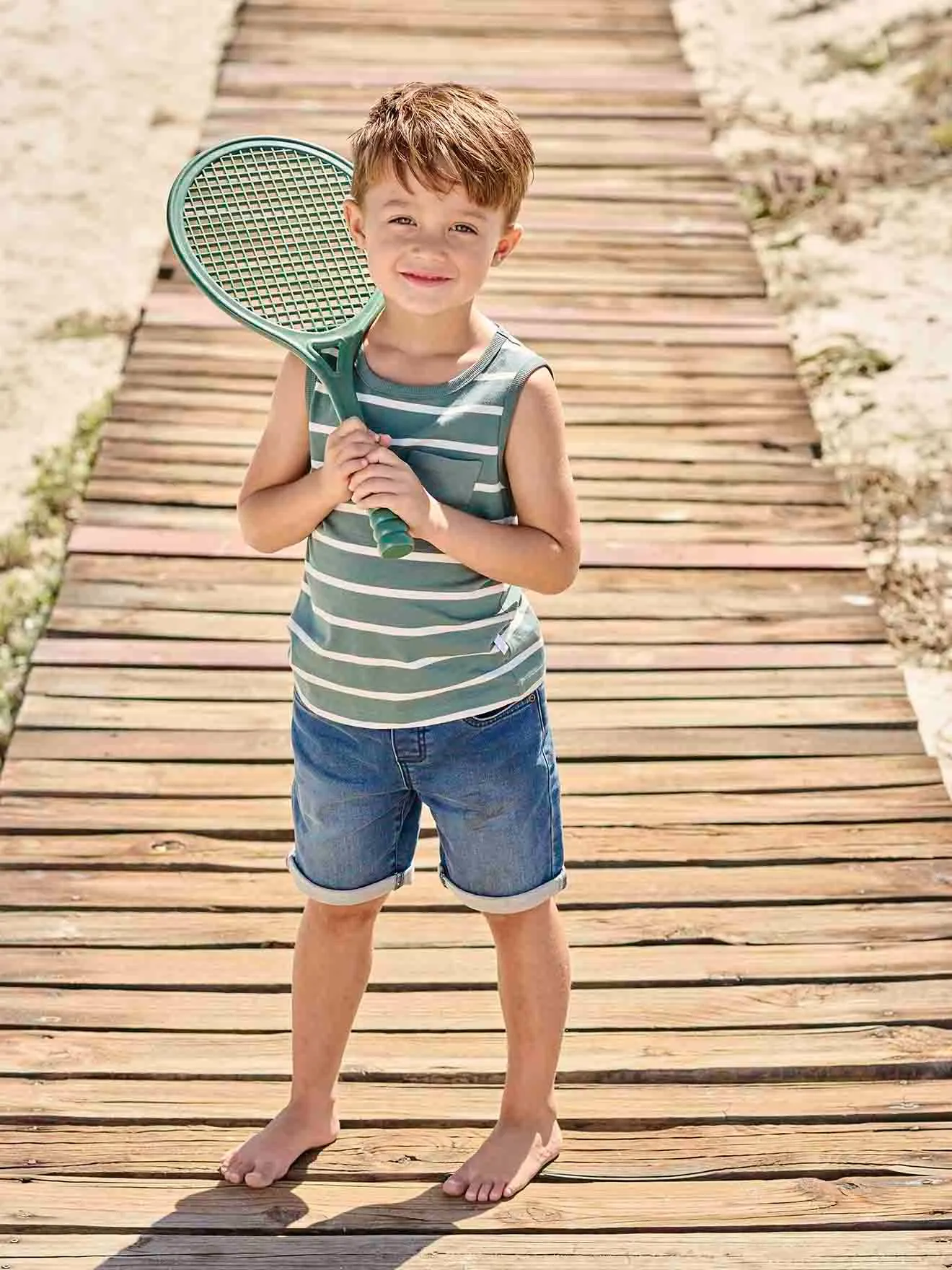 Bermuda Shorts in Denim-Effect Fleece for Boys, Easy to Put On - denim grey