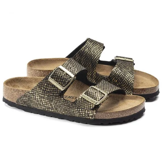Birkenstock Womens Arizona Shiny Python Black Sandals - Narrow Fit