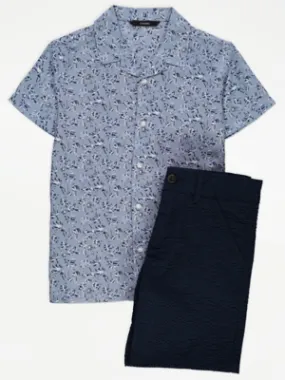 Blue Palm Short Sleeve Shirt and Shorts Outfit | Kids | George at ASDA