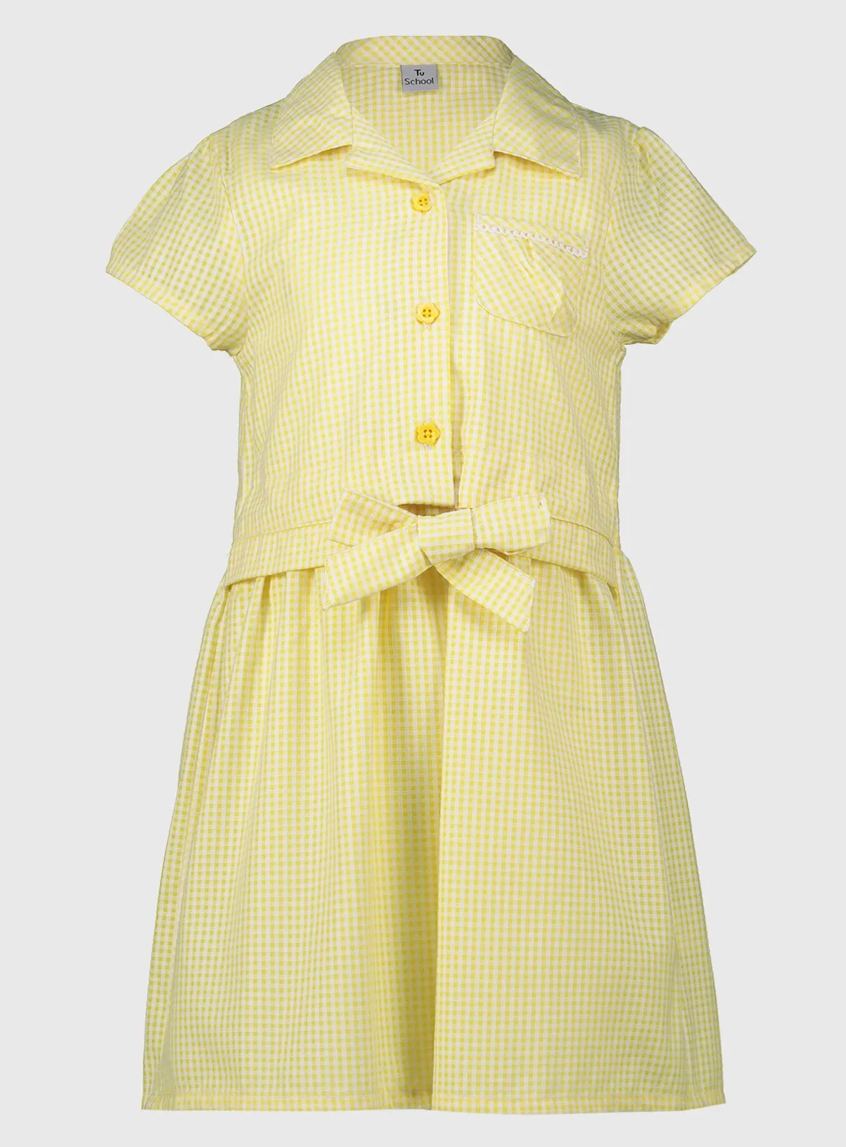 Buy Yellow Gingham Tie Front Dress 5 years | School dresses | Tu