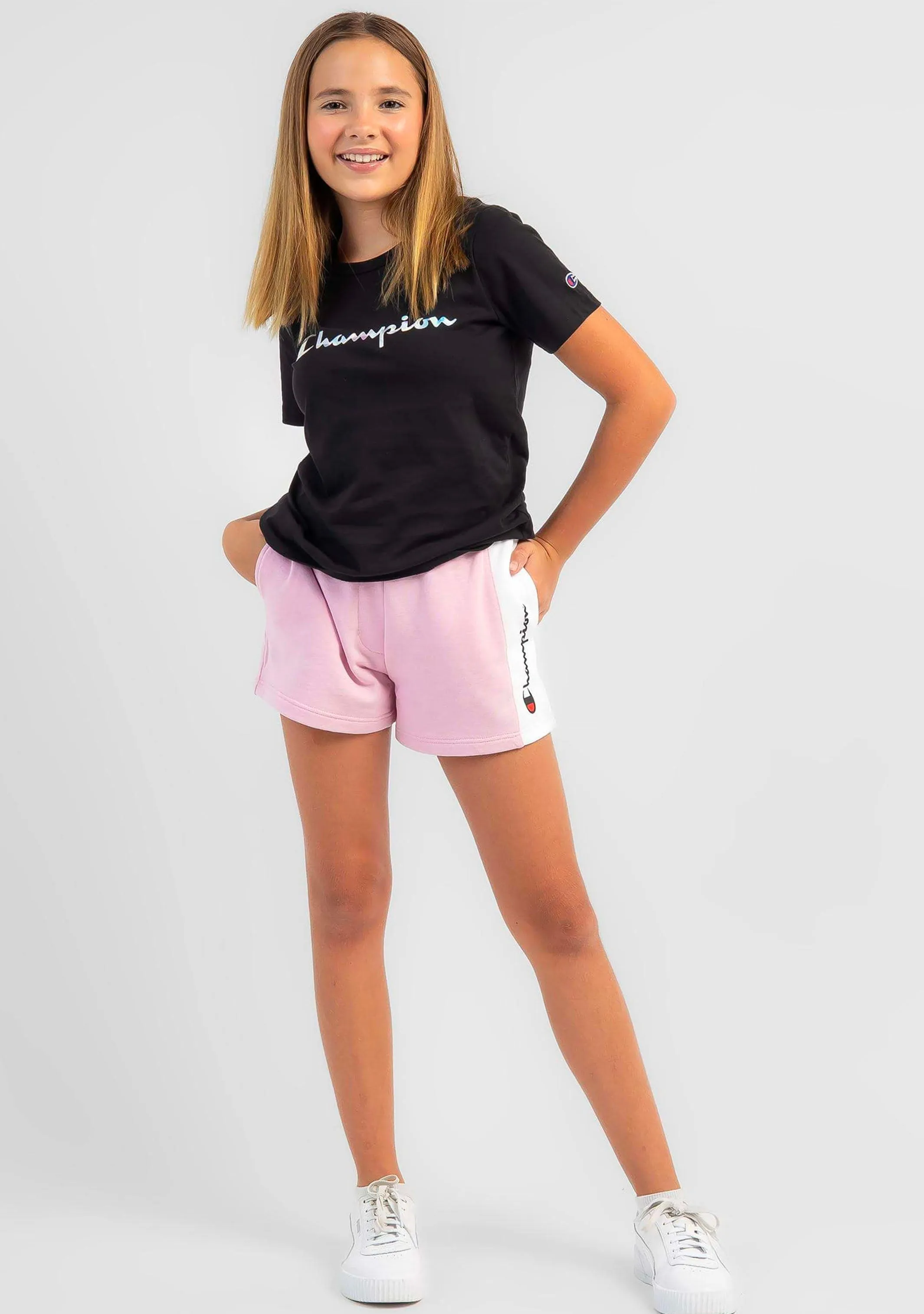 Champion Junior Girls' French Terry Panel Shorts  KVUMN IXL