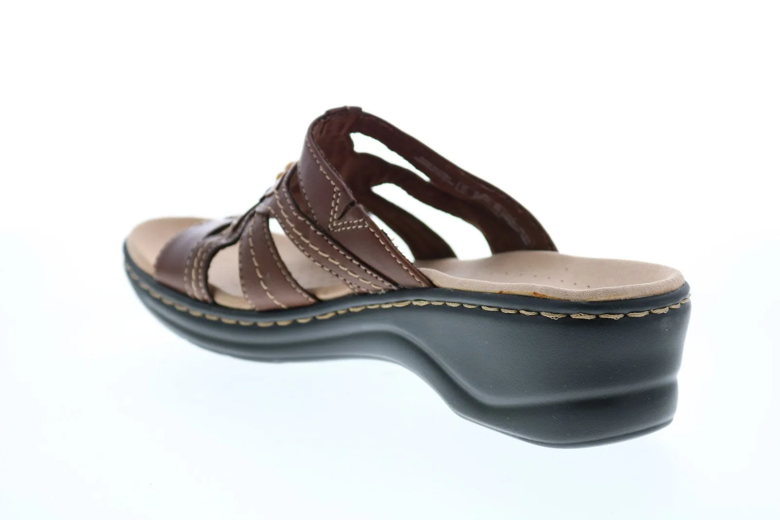 Clarks Lexi Myrtle 26065113 Womens Brown Leather Slides Sandals Shoes