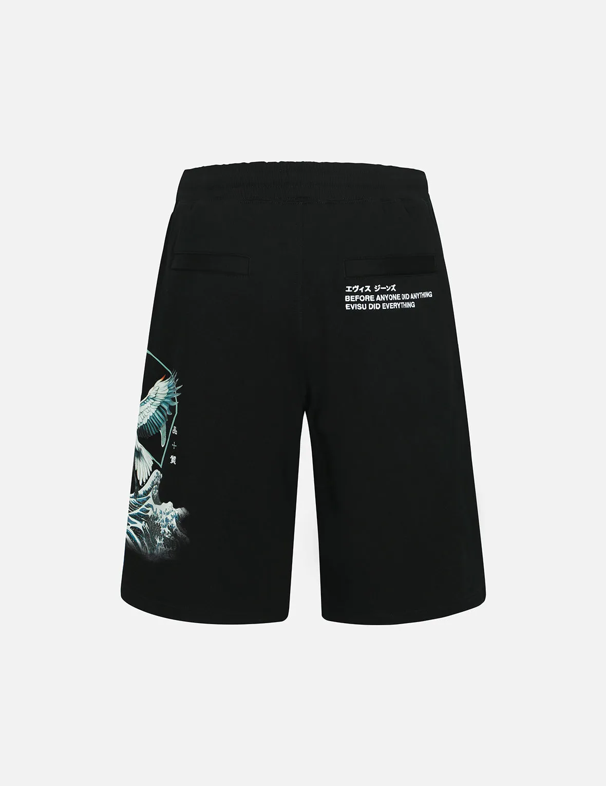 Crane and The Great Wave Print Relax Fit Sweat Shorts