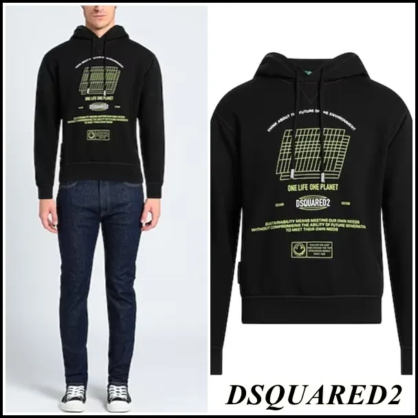 D SQUARED2  |Unisex Street Style Long Sleeves Cotton Logo Luxury Hoodies