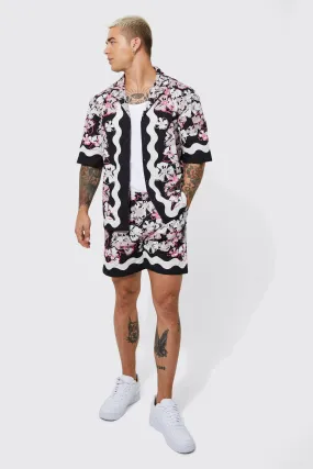 Drop Revere Cotton Wavey Border Shirt And Shorts