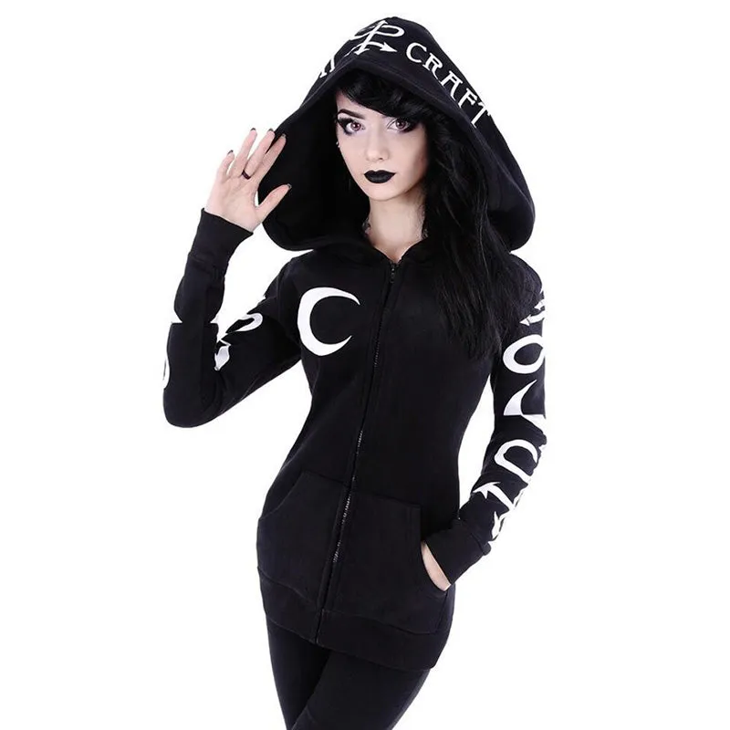 EU SALE of Gothic Witch Women's Hoodies / Moon Letter Printed Sweatshirt