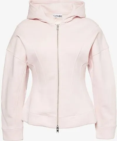 Ganni Womens Chalk Pink Zip-front fleece-lined organic-cotton jersey hoody