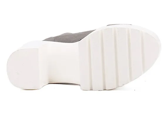 Grey Suede Straps White Block Chunky Cleated Sole High Heels Platforms Sandals Shoes