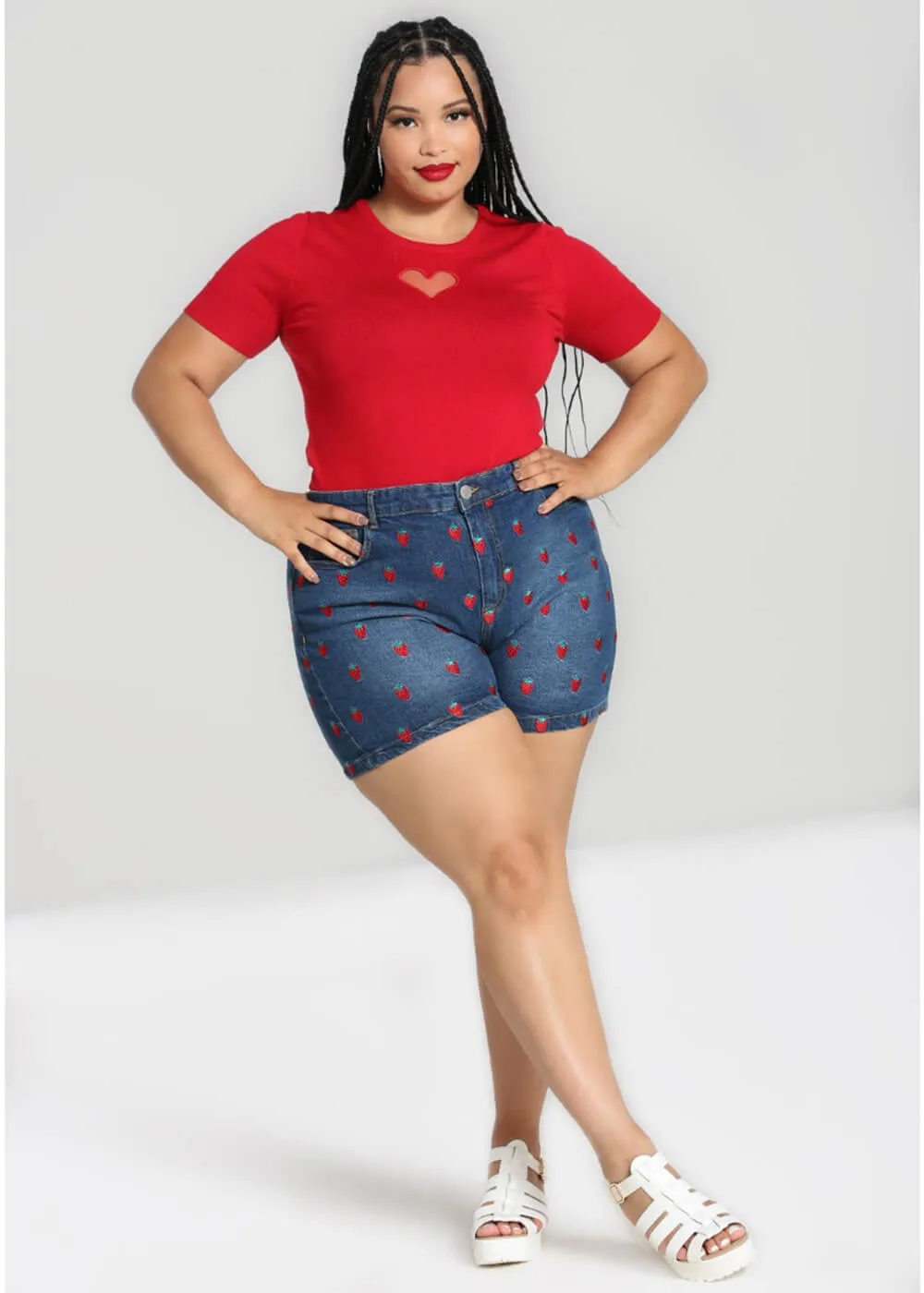 Hell Bunny Strawberry Denim 50's Shorts Navy Blue
