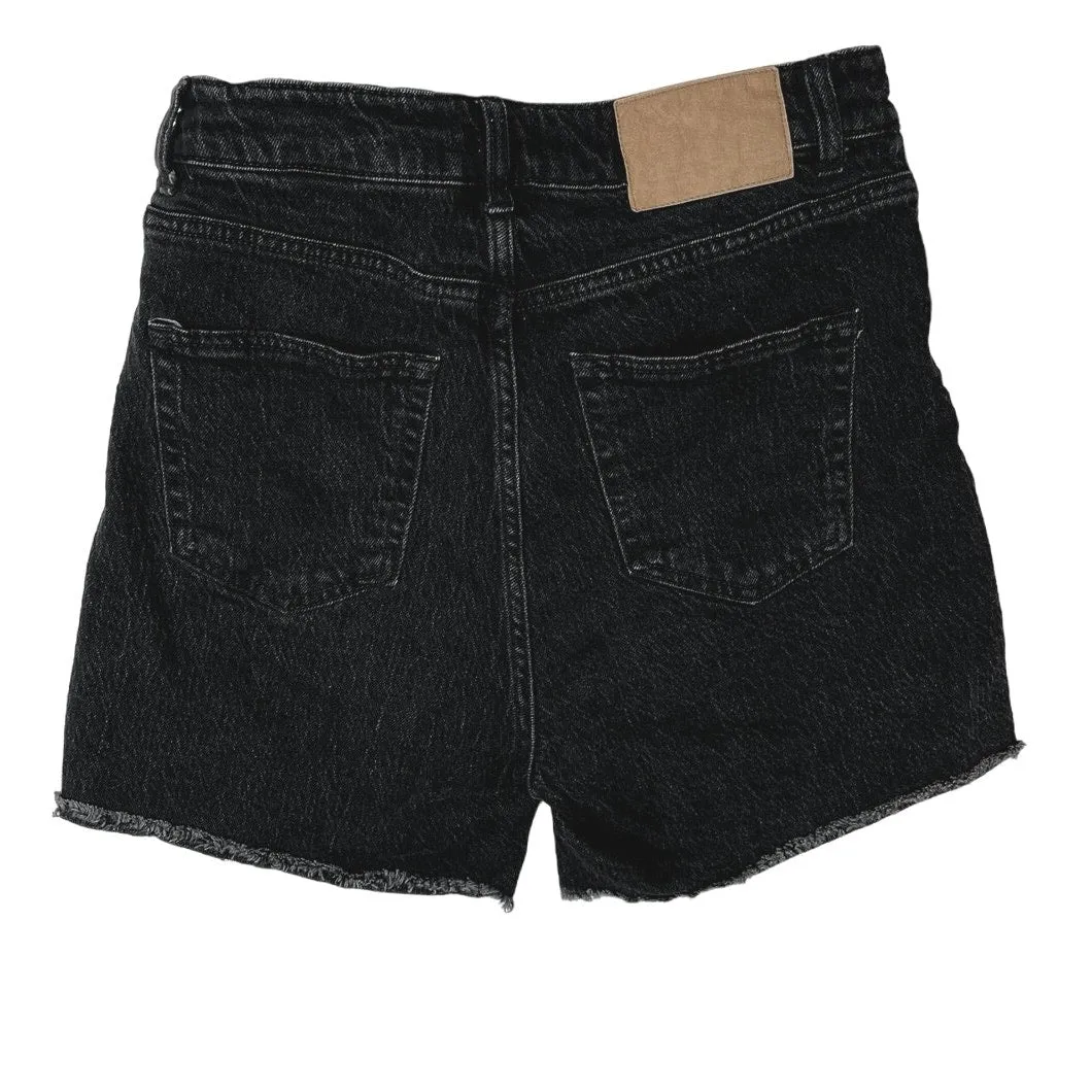 H&M Women's Black Solid High Rise Straight Denim Jeans Cut Off Mini Short Size 8