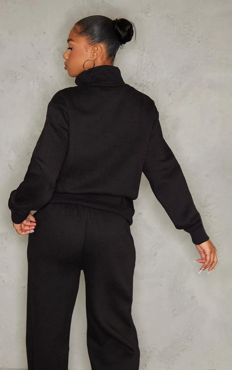 Hoodies & Sweatshirts | Black Seam Detail Zip Through Track Top | PrettyLittleThing