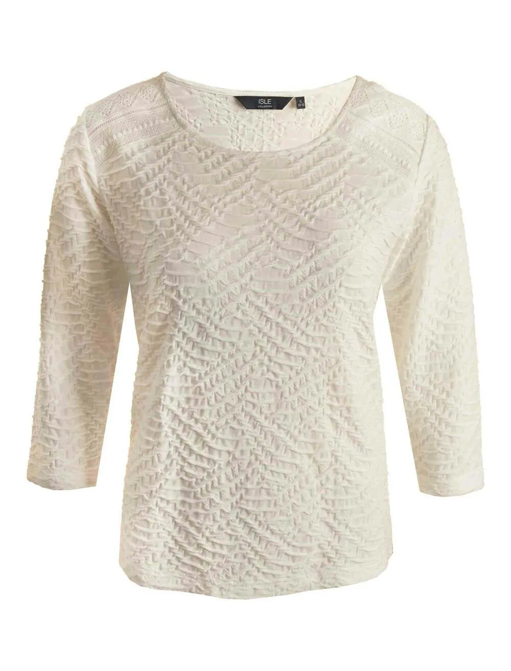 Light Cream Textured Jersey Square Neck Top with Lace Shoulder Detail