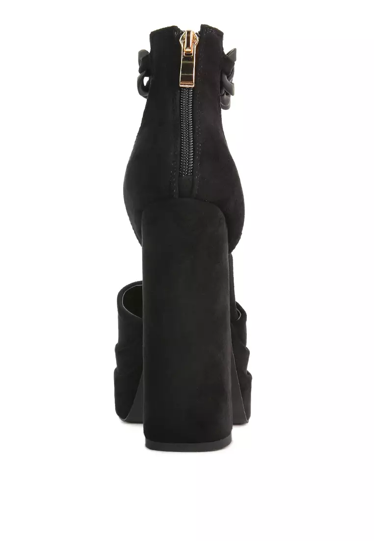 London Rag Black Showstopper Microfiber High Heeled Sandals