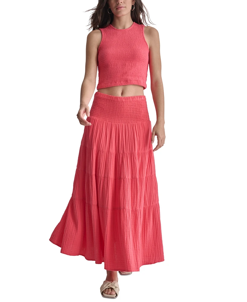 Macy's Dkny Jeans Women's Cropped Smocked Cotton Tank Top