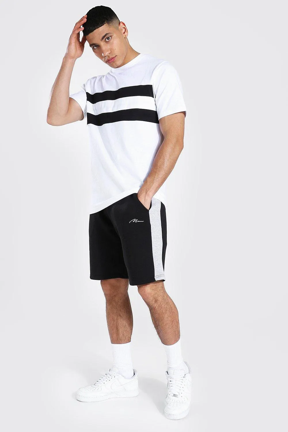 Man Signature Colour Block T-Shirt Shorts Set | boohooMAN UK