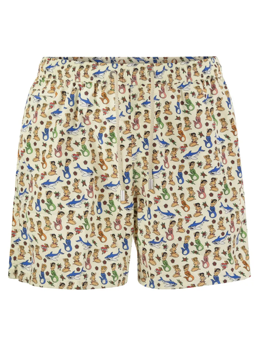 Mc2 Saint Barth    Mc2 Saint Barth Lightweight Fabric Swim Boxer Shorts With Print