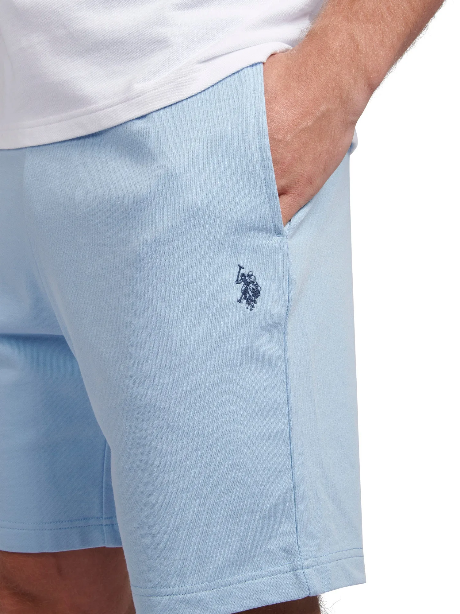 Mens Classic Fit Double Horsemen Sweat Shorts in Chambray Blue