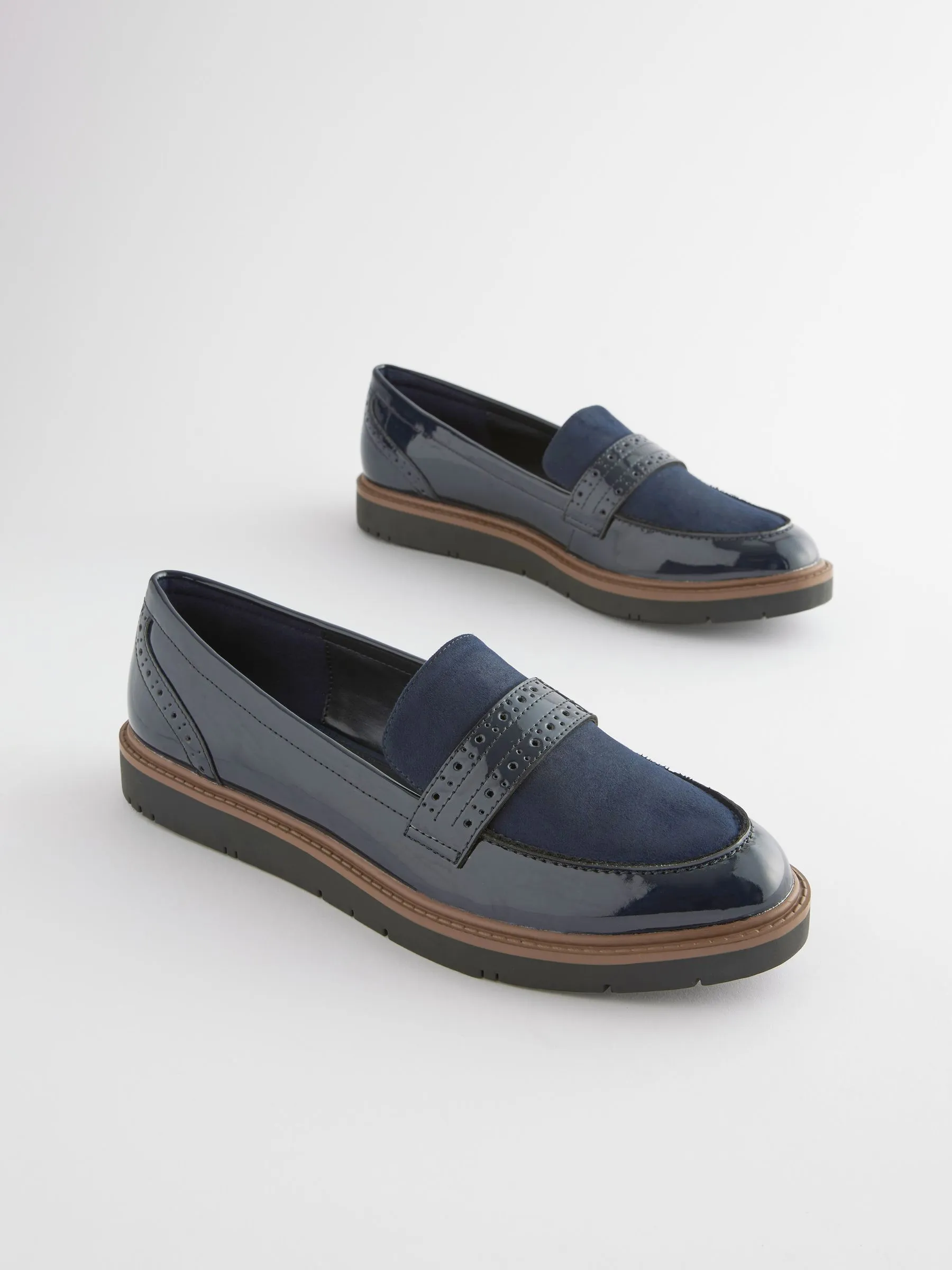 Navy Blue Forever Comfort® Brogue Detail Chunky Sole Loafers