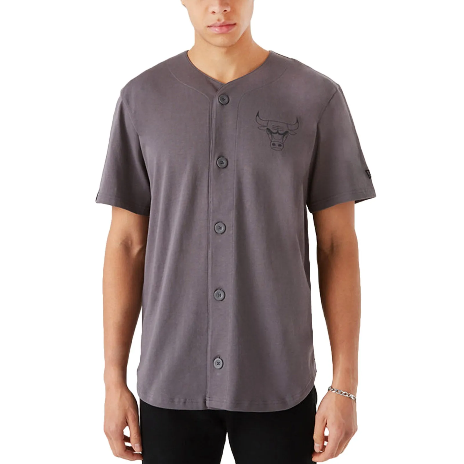 New Era Mens Chicago Bulls Button Fastening Baseball Jersey - Grey