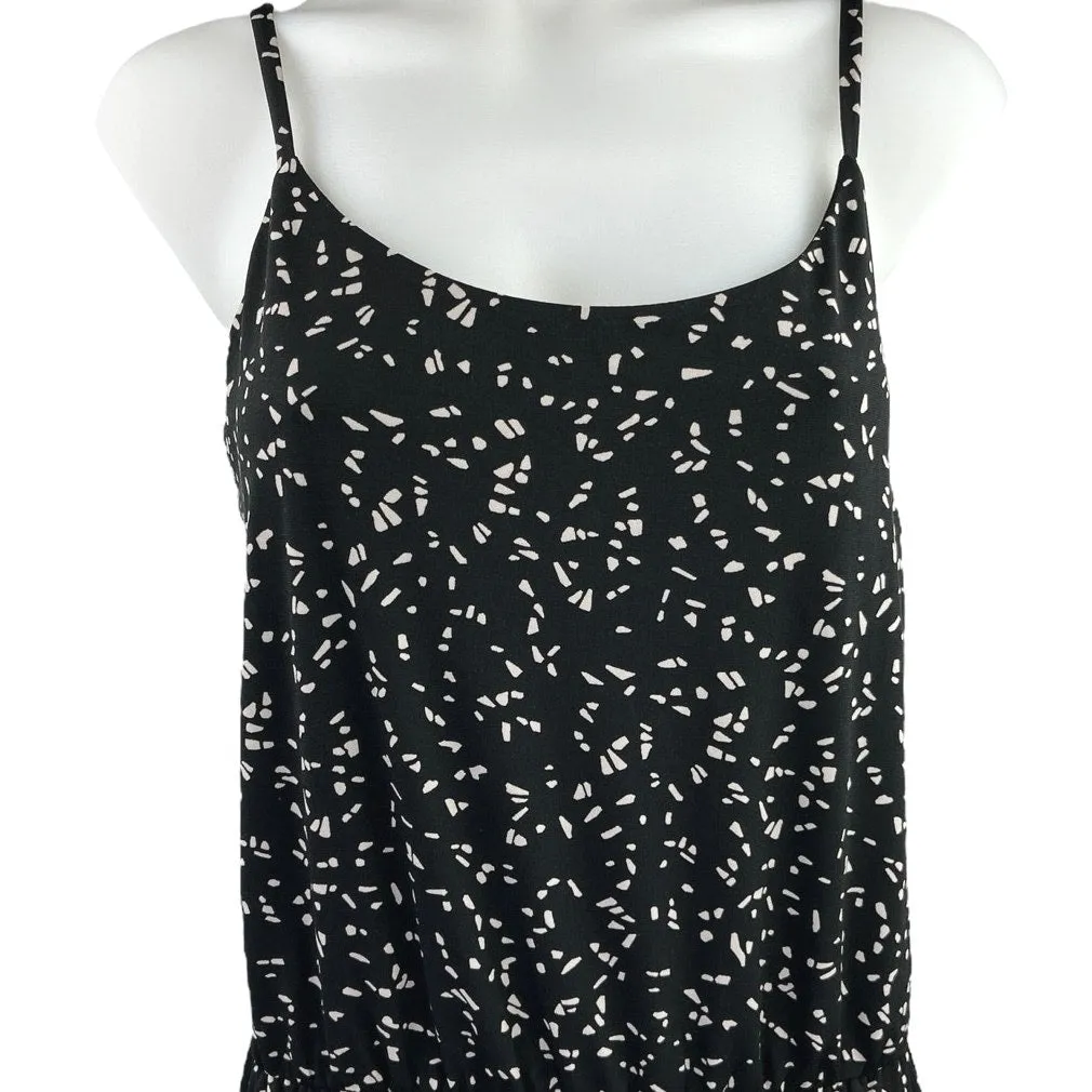 NEW Gilli Black Spaghetti Strap Drawstring Wide Leg Romper Shorts Jumpsuit Sz L