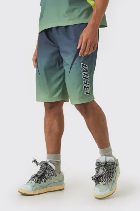 Ombre Applique Moto Mesh Long Length Basketball Shorts | boohooMAN UK