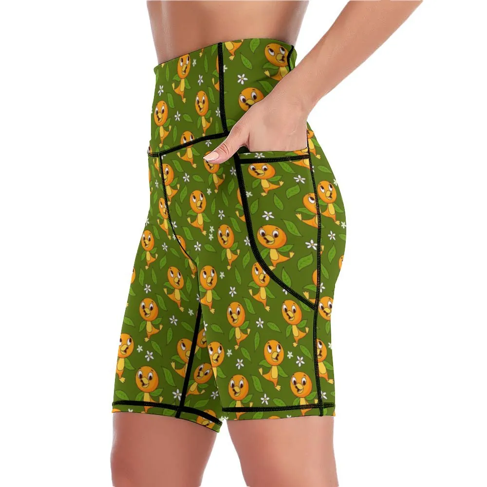Orange Bird Women's Knee Length Athletic Yoga Shorts With Pockets