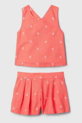 Red Linen Cotton Vest Top and Shorts Set (12mths-5yrs)