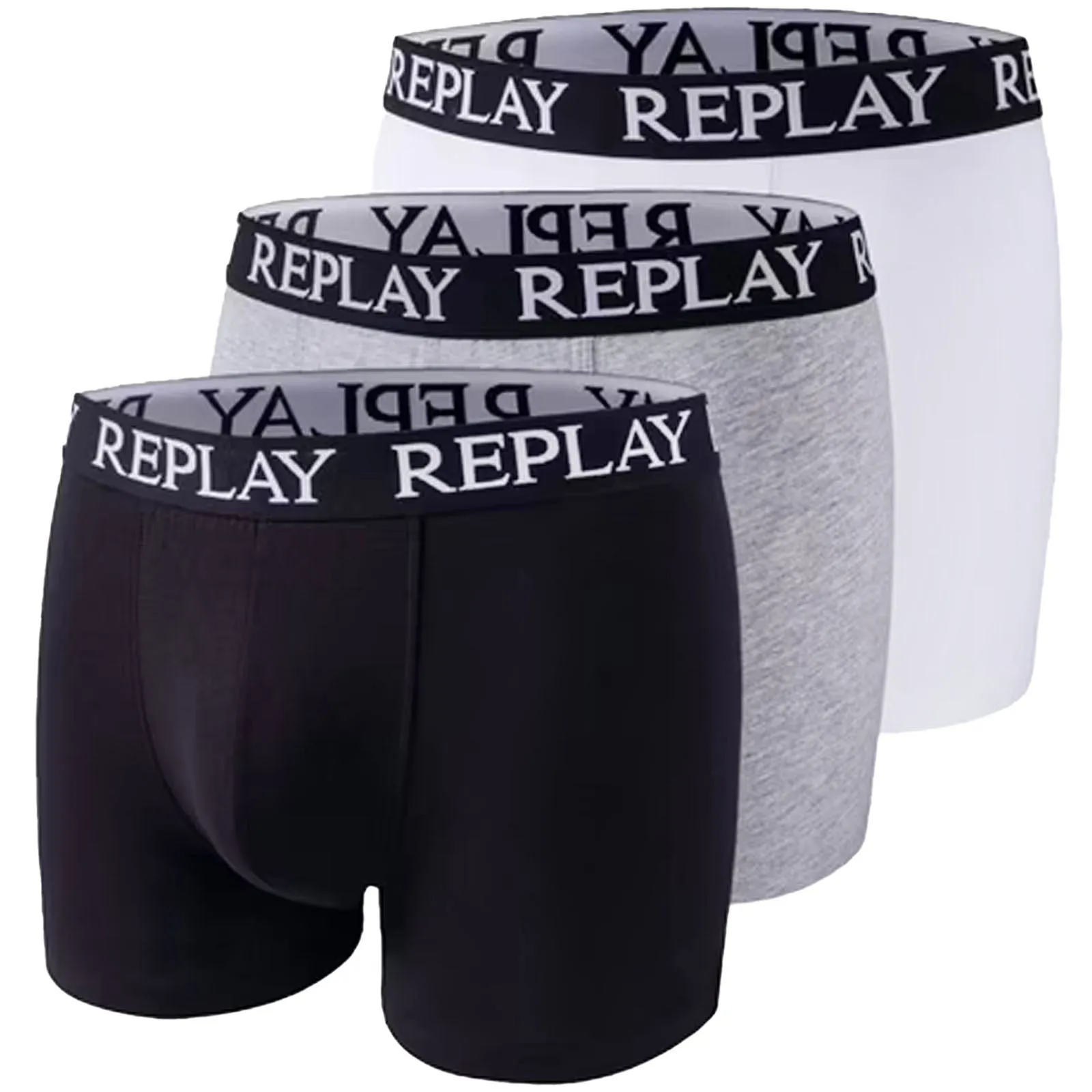 Replay Mens 3 Pack Elasticated Waist Boxer Shorts Black/Grey