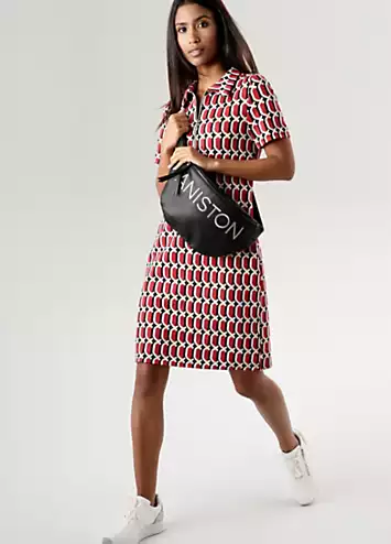 Retro Print Half Zip Short Sleeve Jersey Dress by Aniston | Look Again