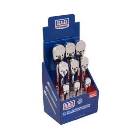Sealey AK6672DB Ratchet Wrenches 1/4", 3/8" & 1/2"Sq Drive Pear-Head Flip Reverse Display Box of 9