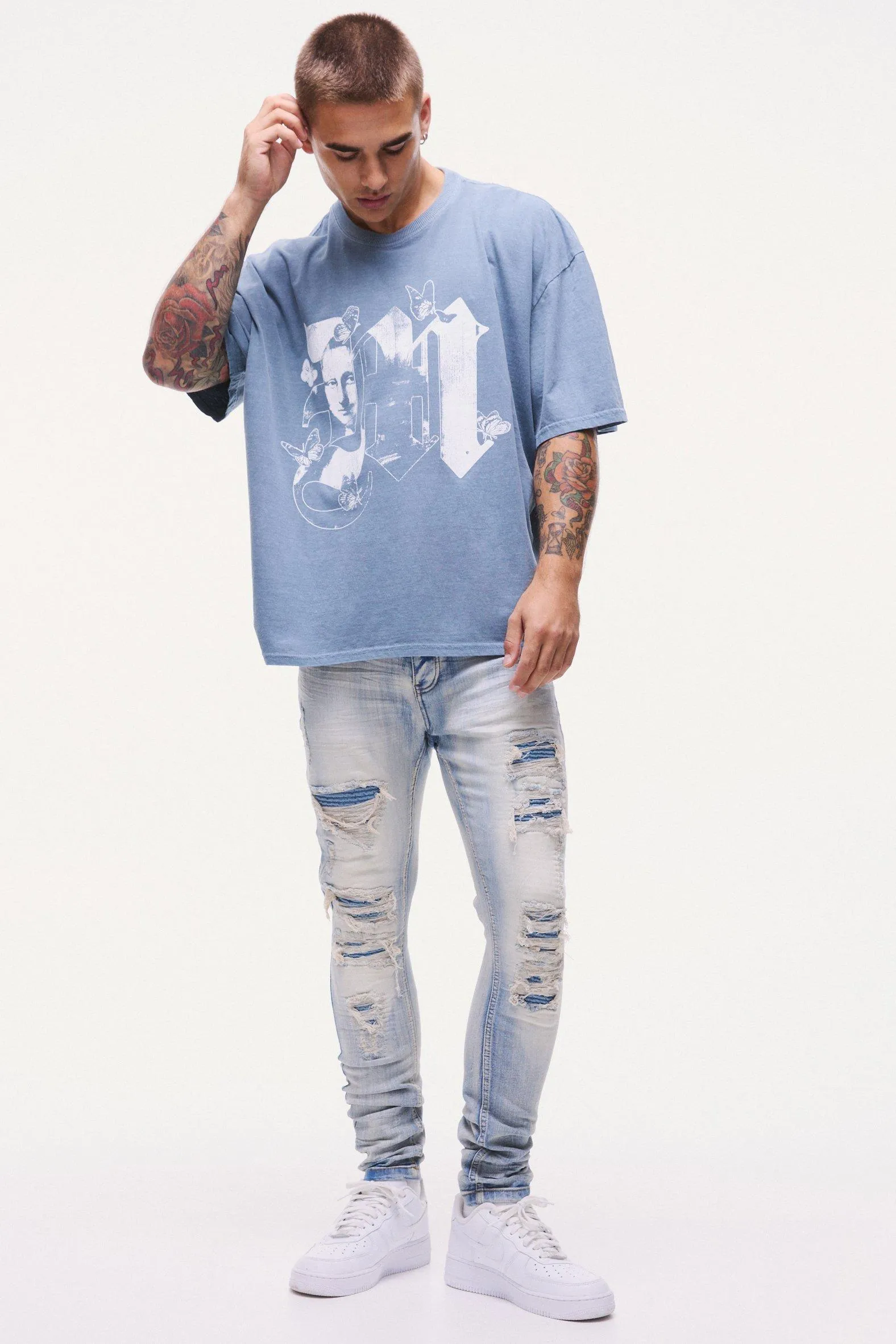 Skinny Stretch Black PU Biker Rip & Repair Jeans | boohooMAN UK