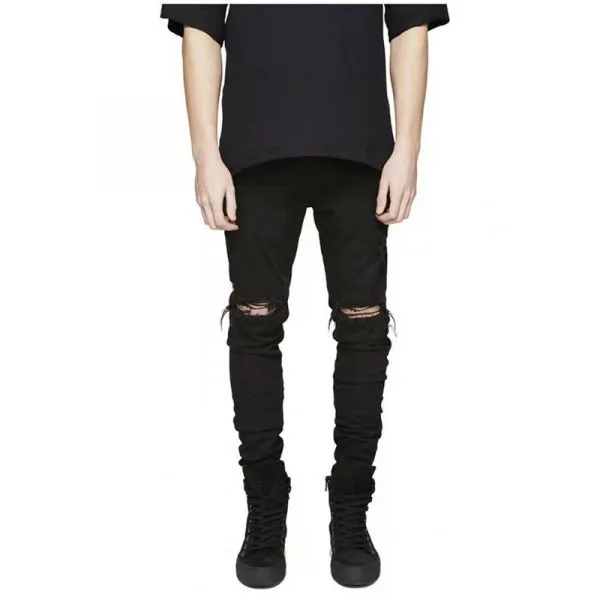 Skinny stretch jeans with knee rips for men