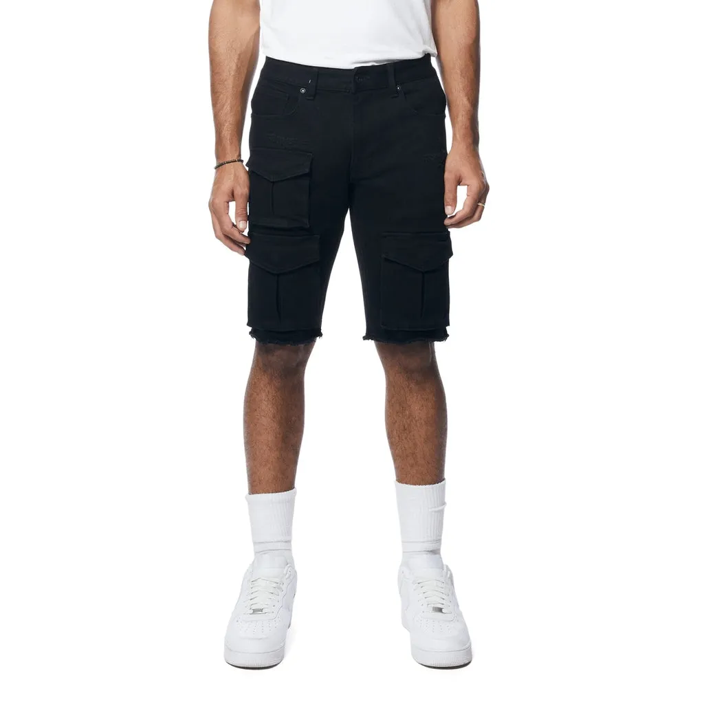 Slim Rip & Repair Cargo Jean Shorts - Jet Black