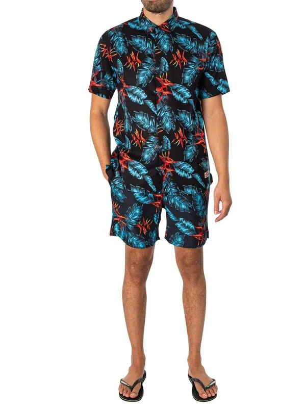 Superdry Hawaiian Print 17 Swim Shorts - Dark Navy Fire