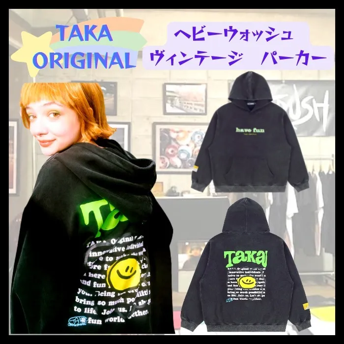 TAKA ORIGINAL  |Unisex Street Style Long Sleeves Oversized Logo Hoodies
