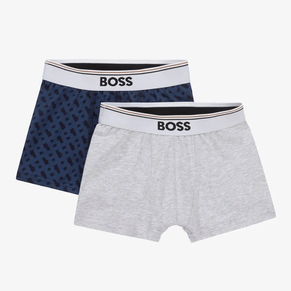 Teen Blue & Grey Monogram Boxer Shorts (2 Pack)