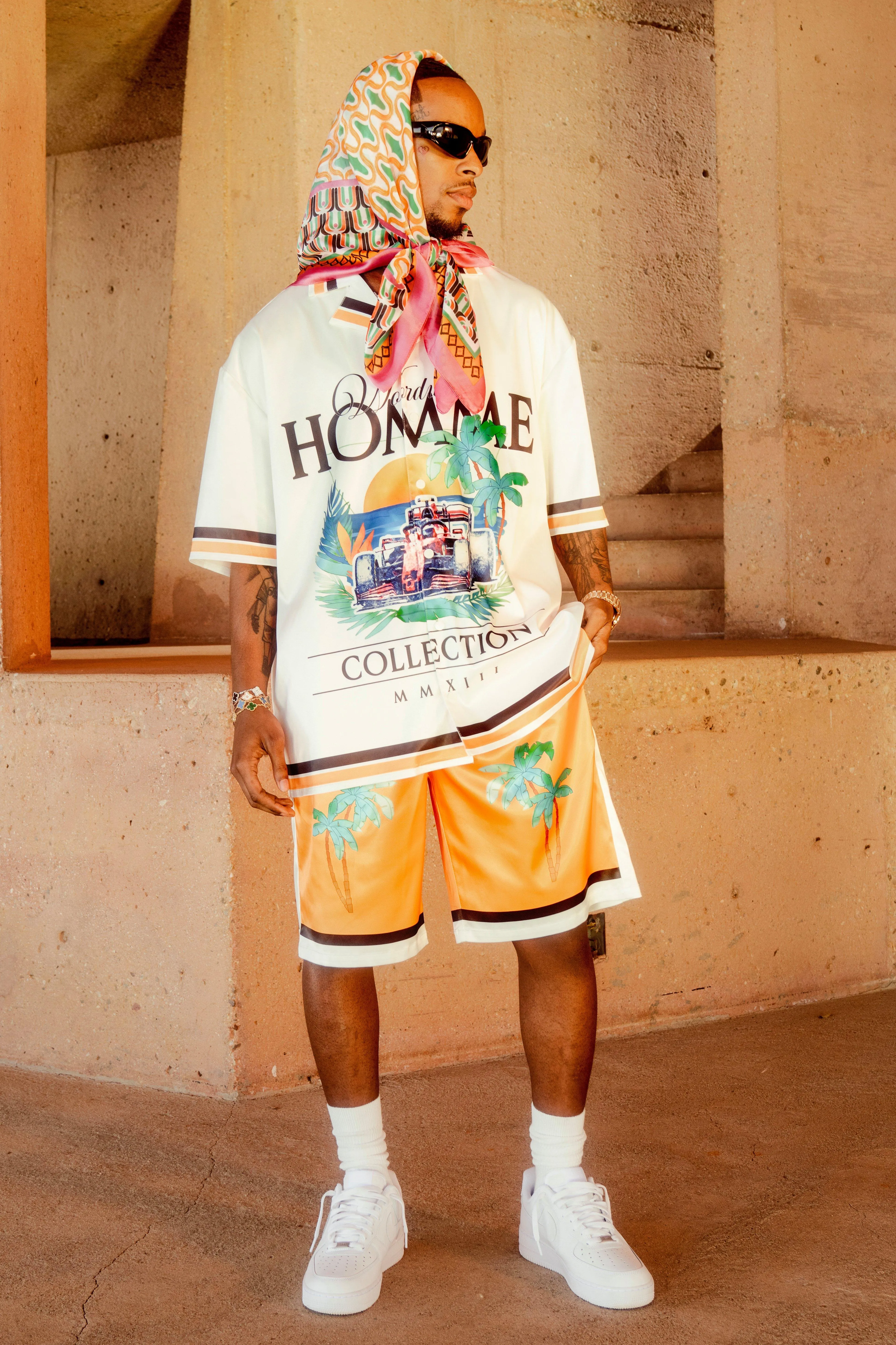 Toosii Boxy Oversized Satin Graphic Shirt And Shorts | boohooMAN UK