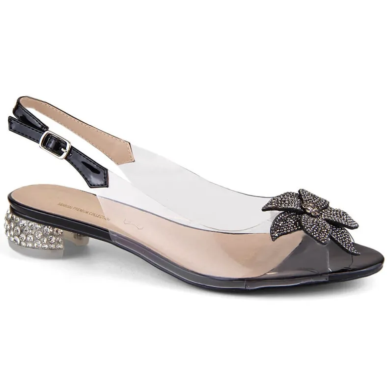 Transparent patent leather women's sandals with black zircons S.Barski MR38-383