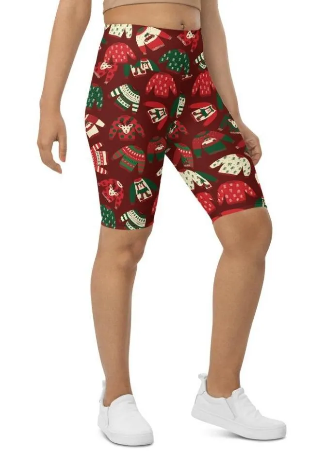 Ugly Christmas Sweater Pattern Biker Shorts