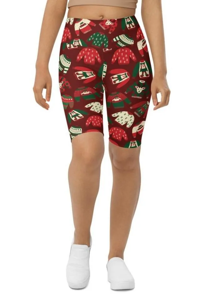 Ugly Christmas Sweater Pattern Biker Shorts