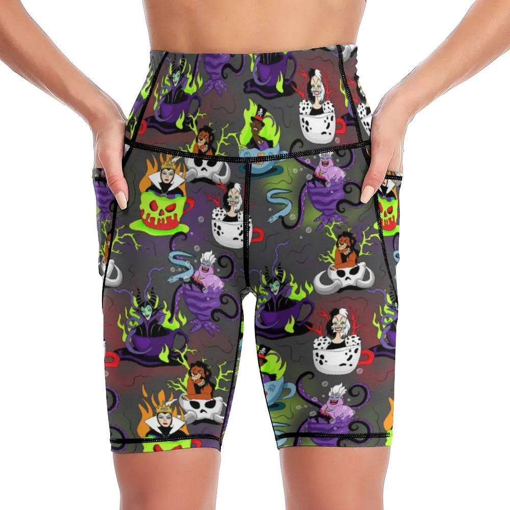 Villain Tea Cups Women's Knee Length Athletic Yoga Shorts With Pockets