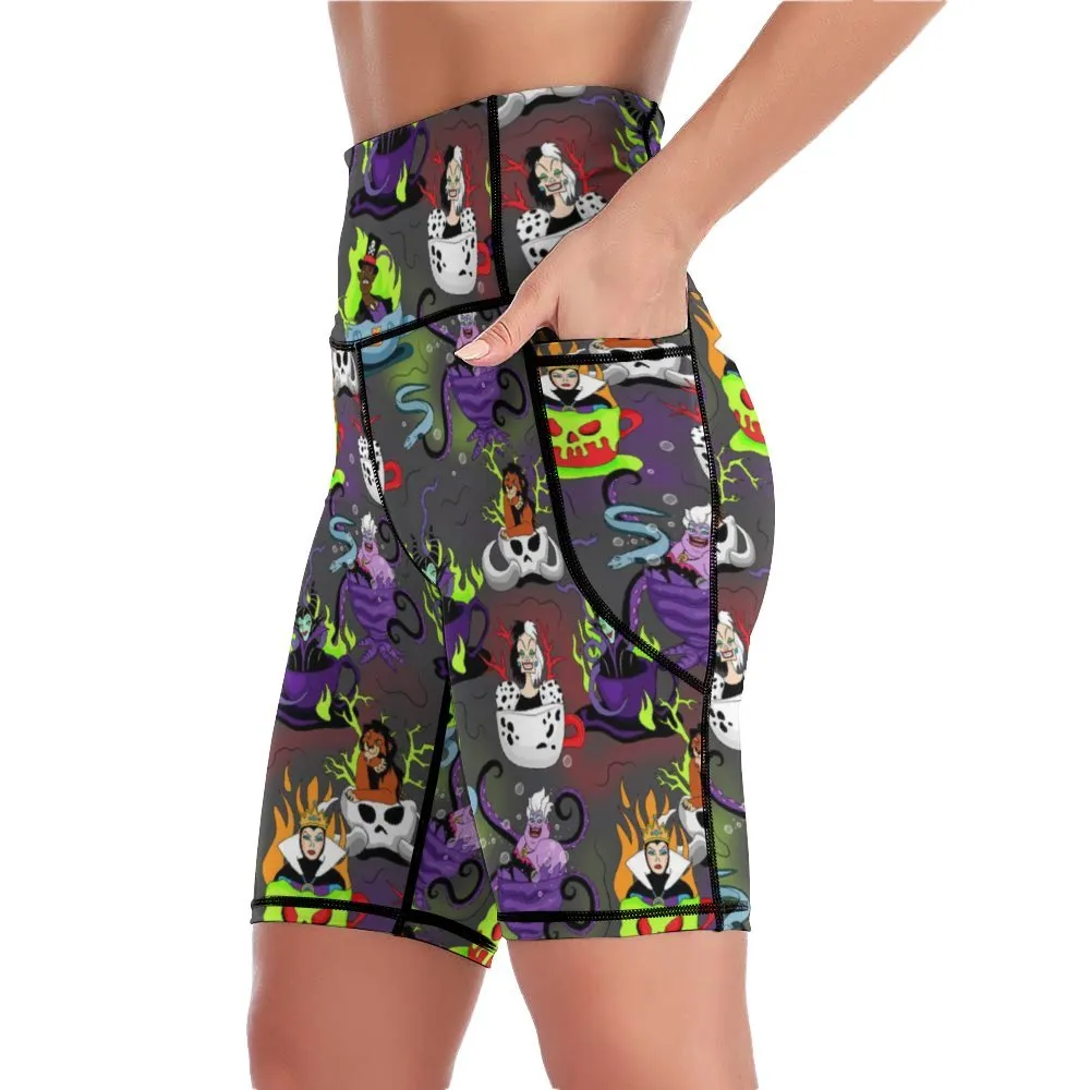 Villain Tea Cups Women's Knee Length Athletic Yoga Shorts With Pockets