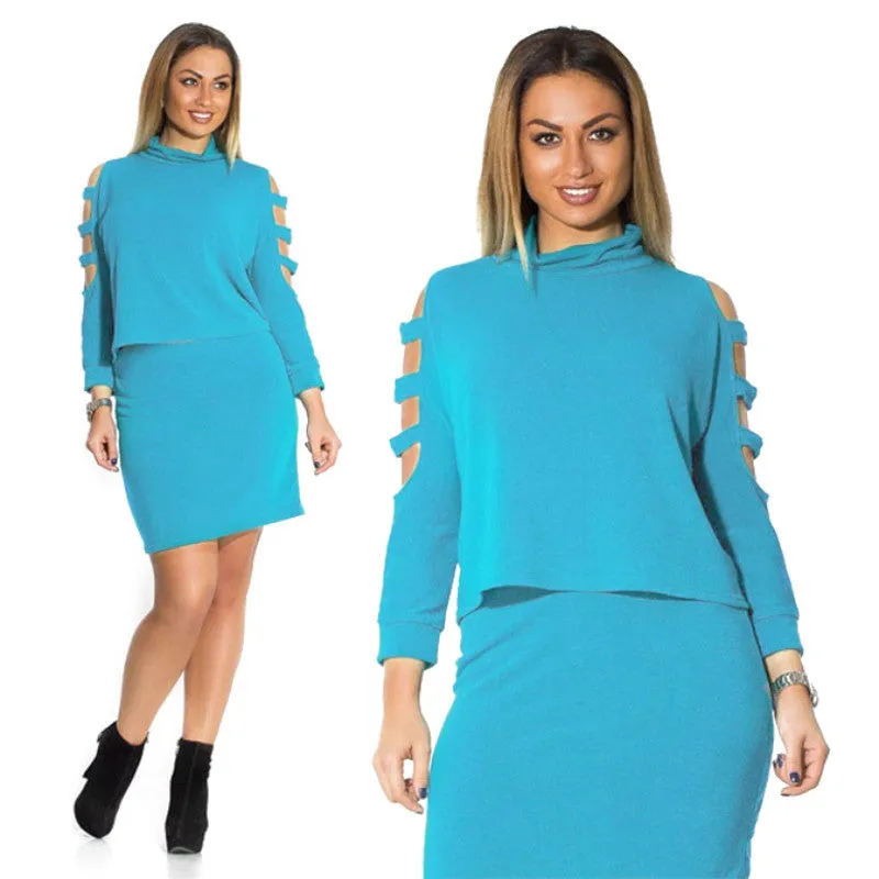 Women Dresses Big Size Plus Size Women Clothing 2 Piece Set Dress Casual Mini Bodycon Dress SM6