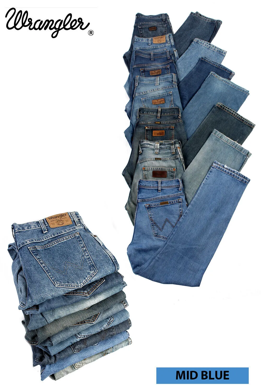 Wrangler Jeans Straight Regular Legs Vintage Grade A-Mid Blue - Pepper Tree London