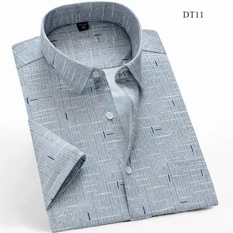 Xituodai Summer Short Sleeve Men Casual Shirts Business Regular Fit Stretch Plaid Shirt For Mens Checkered Leisure Foral Comfort